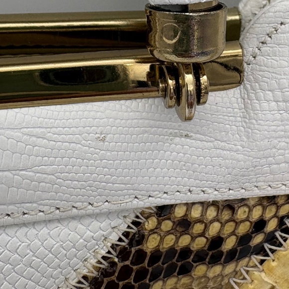 Bags by Supreme White Patchwork Reptile Print Clutch Shoulder Handbag - Picture 14 of 16